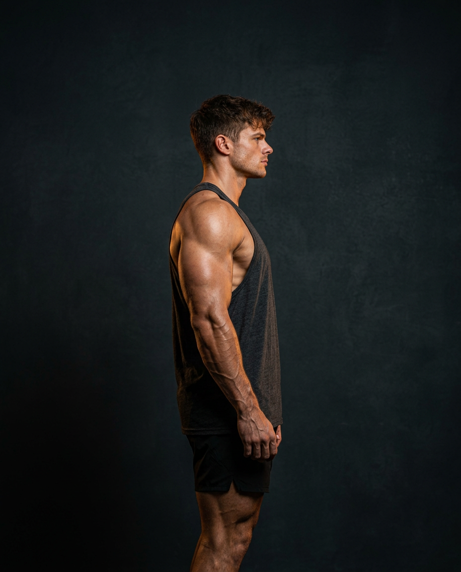Athlete in Gym Rhino Iron Tank — Side view