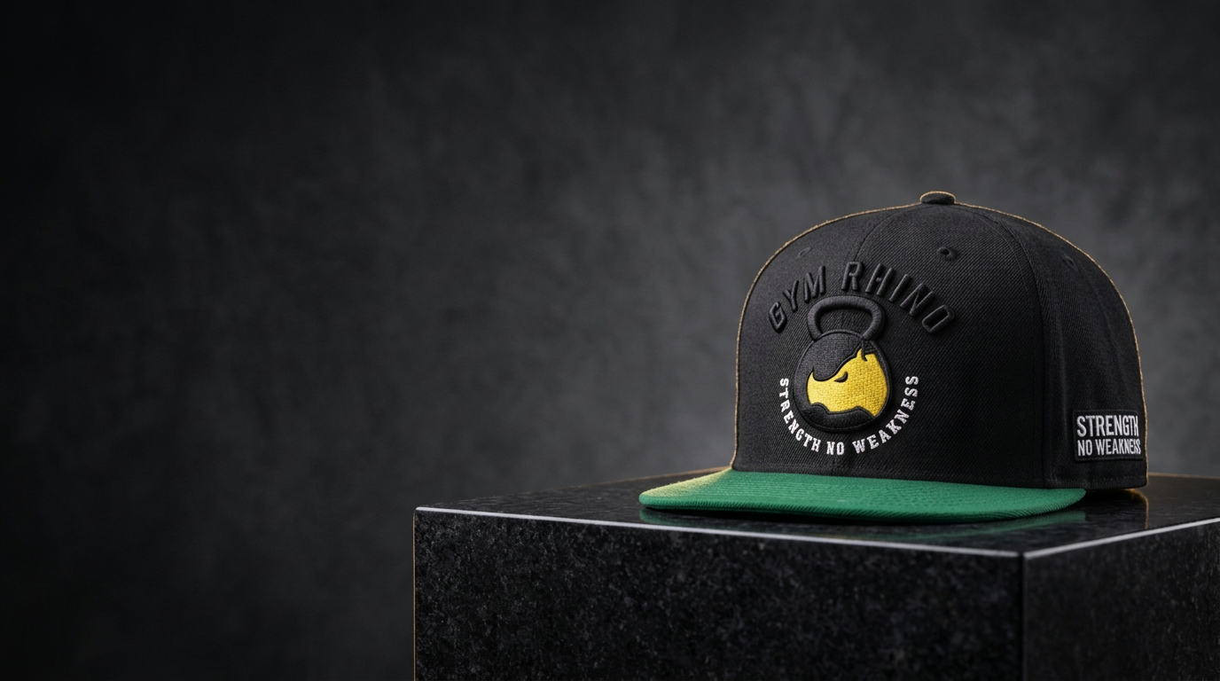 Gym Rhino Obsidian Crown cap on stone plinth